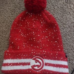 The ATL baby! Red and White Knitted Winter Hat with Pom-Pom